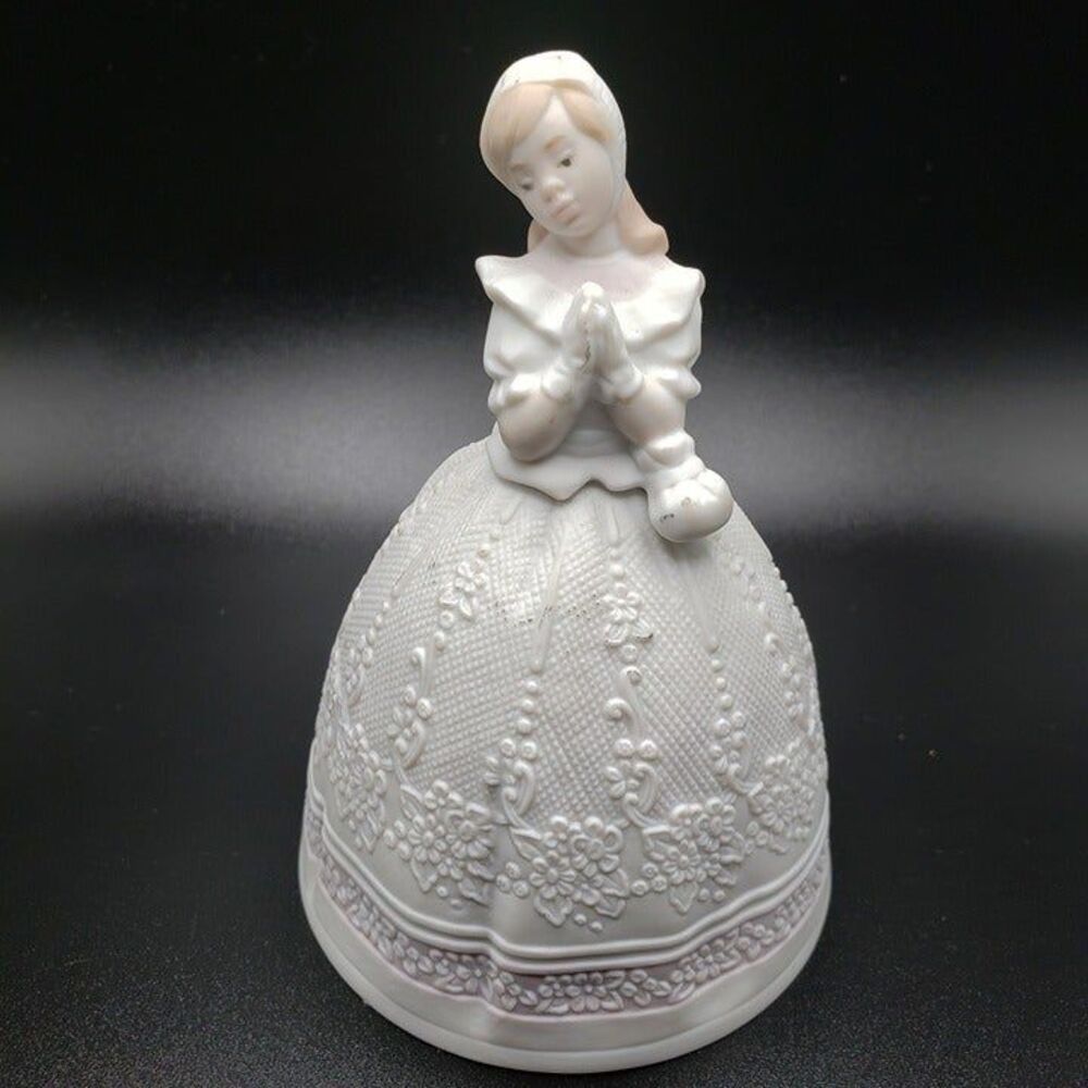 1994 Lladró Porcelain Girl with Hand Bell 4" Elegant Vintage Handmade in Spain